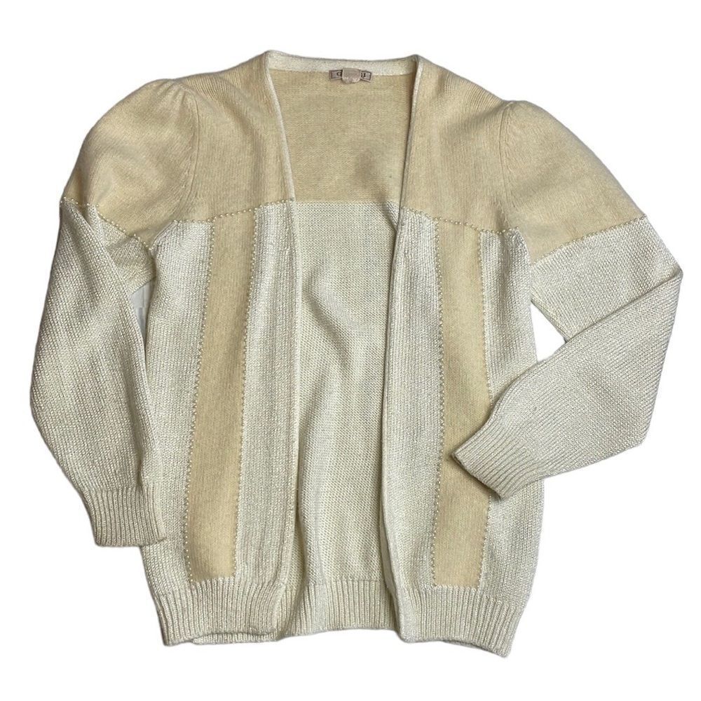 60s Vintage Giorgi Angora and pearl knit cream open sweater small